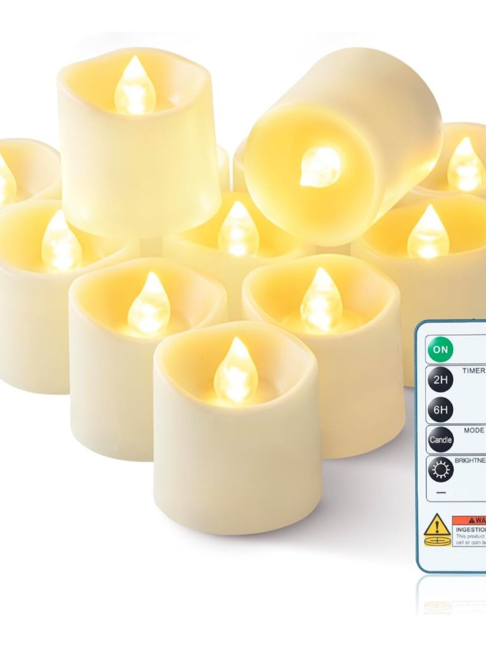 Ivory Flameless LED Votive Tealight Candles & Timer Remote, 12Pack